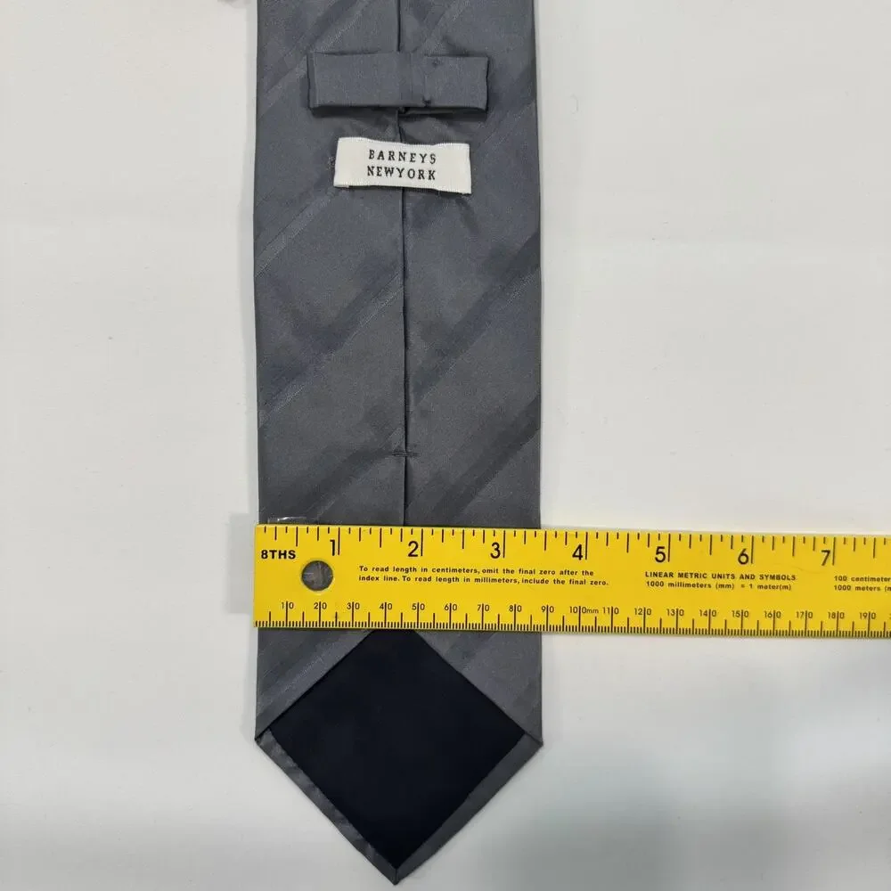 Barneys New York Gray And Black Striped 100% Italian Silk Tie
